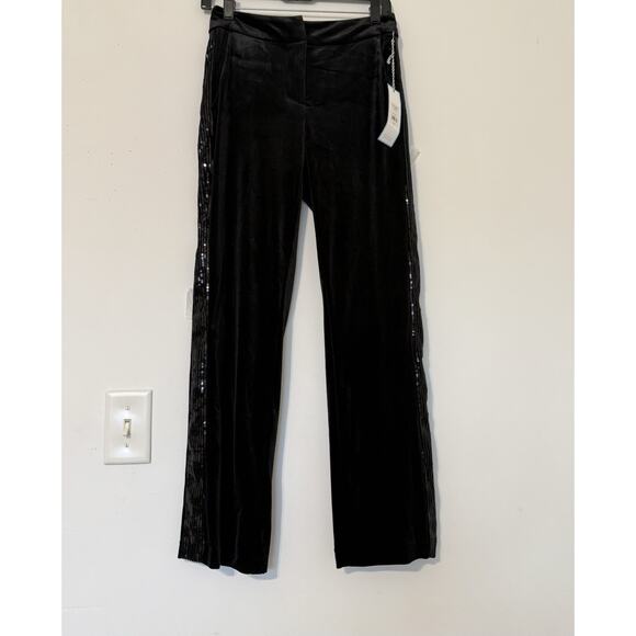Draper James Velvet Fly Front Pants with Sequin Stripe Women’s Size 2 NWT Black - Picture 1 of 12